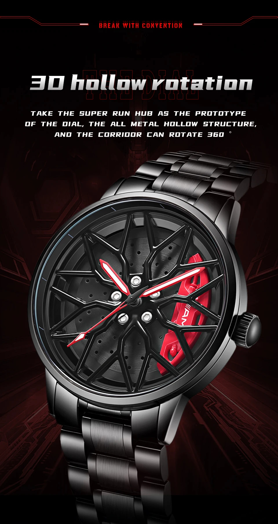 AMG Original Wheel Rim Hub Stainless Steel Waterproof watch - Image 5