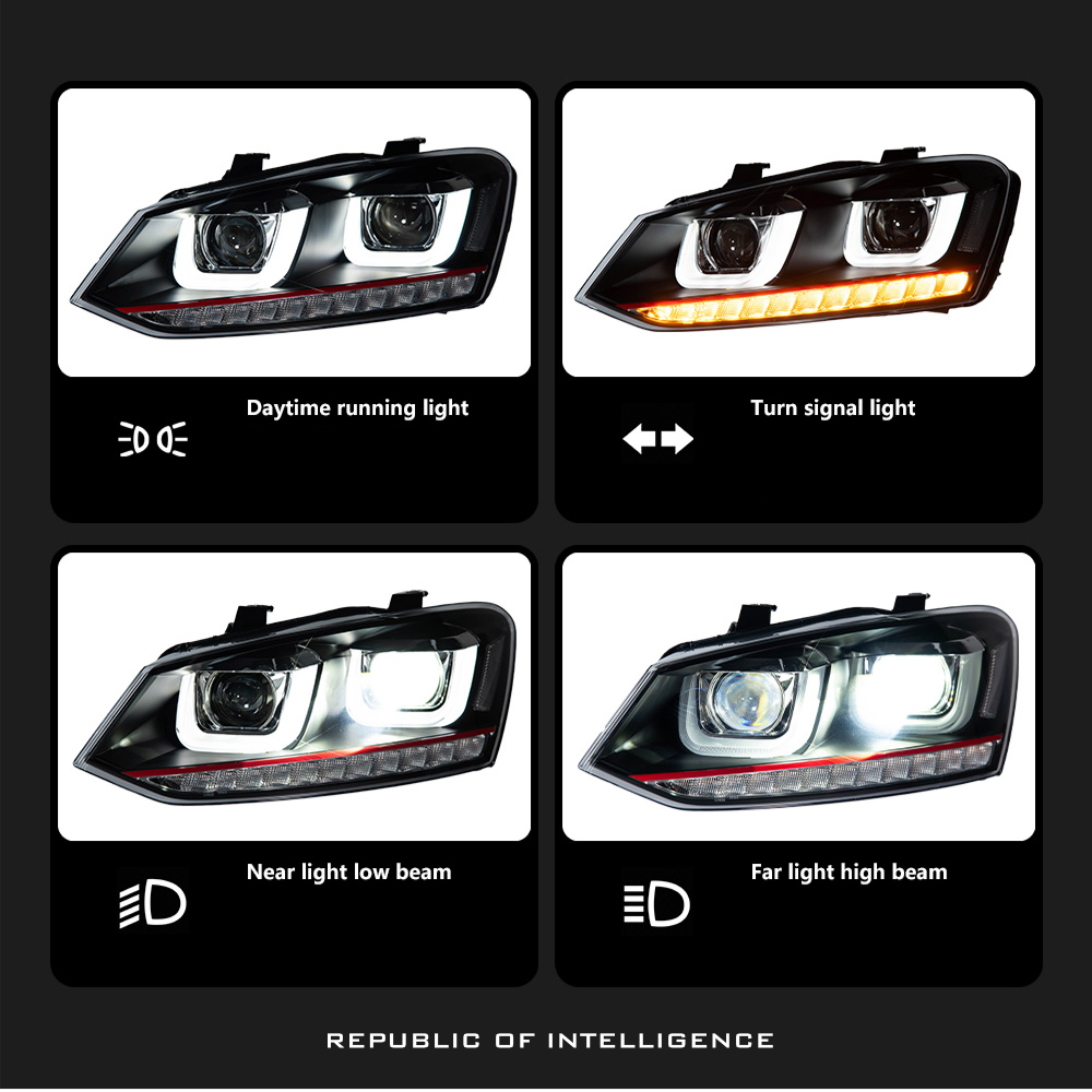 Eagle Eyes VW Polo 6 LED Headlights With DRL Turn Signal High Beam Angel Eye Projector Lens (Pre-Order) - Image 2