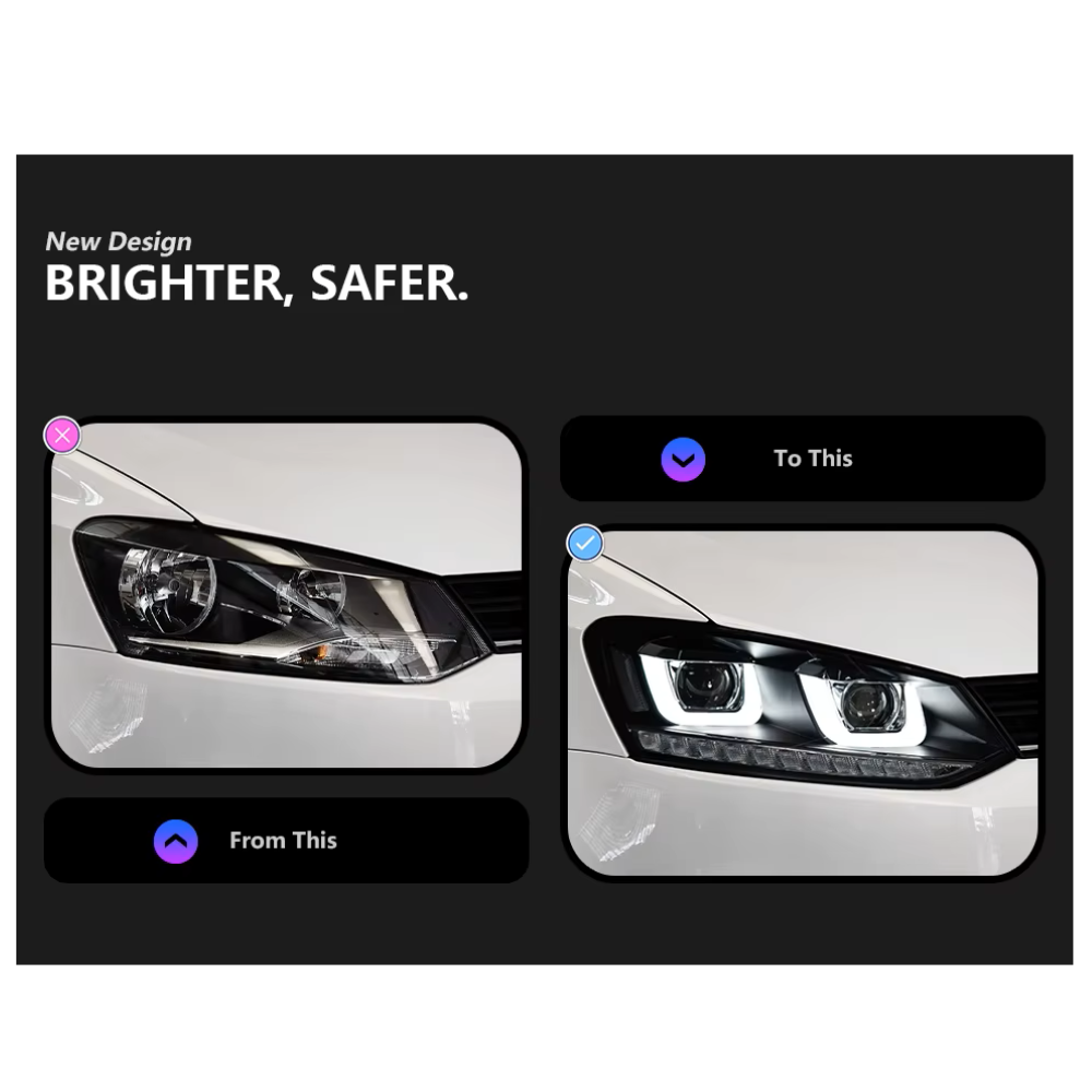 Eagle Eyes VW Polo 6 LED Headlights With DRL Turn Signal High Beam Angel Eye Projector Lens (Pre-Order) - Image 4
