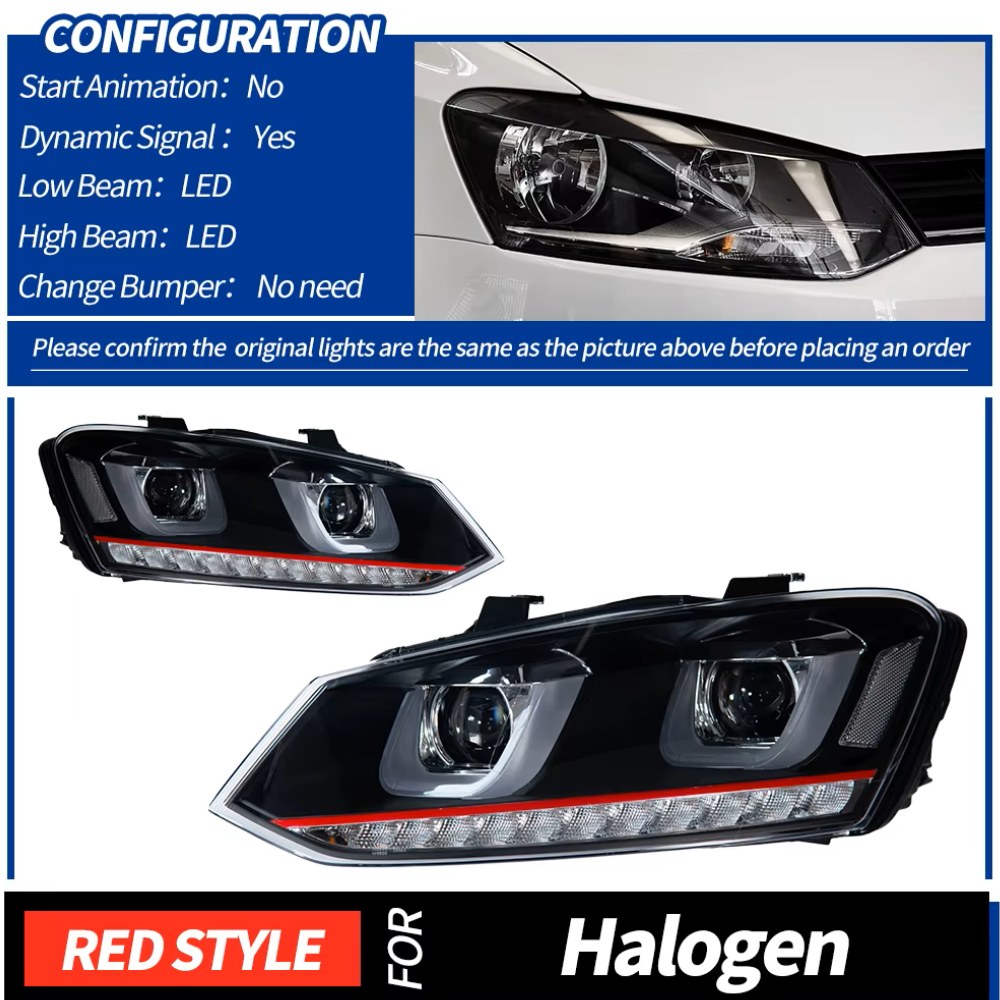 Eagle Eyes VW Polo 6 LED Headlights With DRL Turn Signal High Beam Angel Eye Projector Lens (Pre-Order) - Image 3